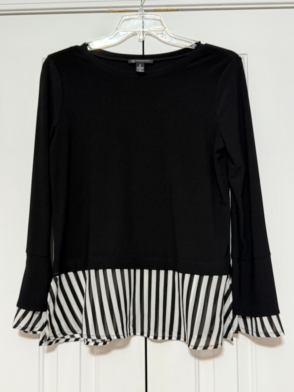 INC International Concepts Black Striped Blouse/Tunic, Size M